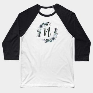 Floral Monogram N Dark Bohemian Flora Baseball T-Shirt